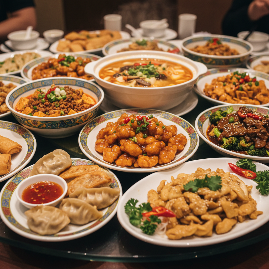 Image of Chinese Gathering and Eating Food