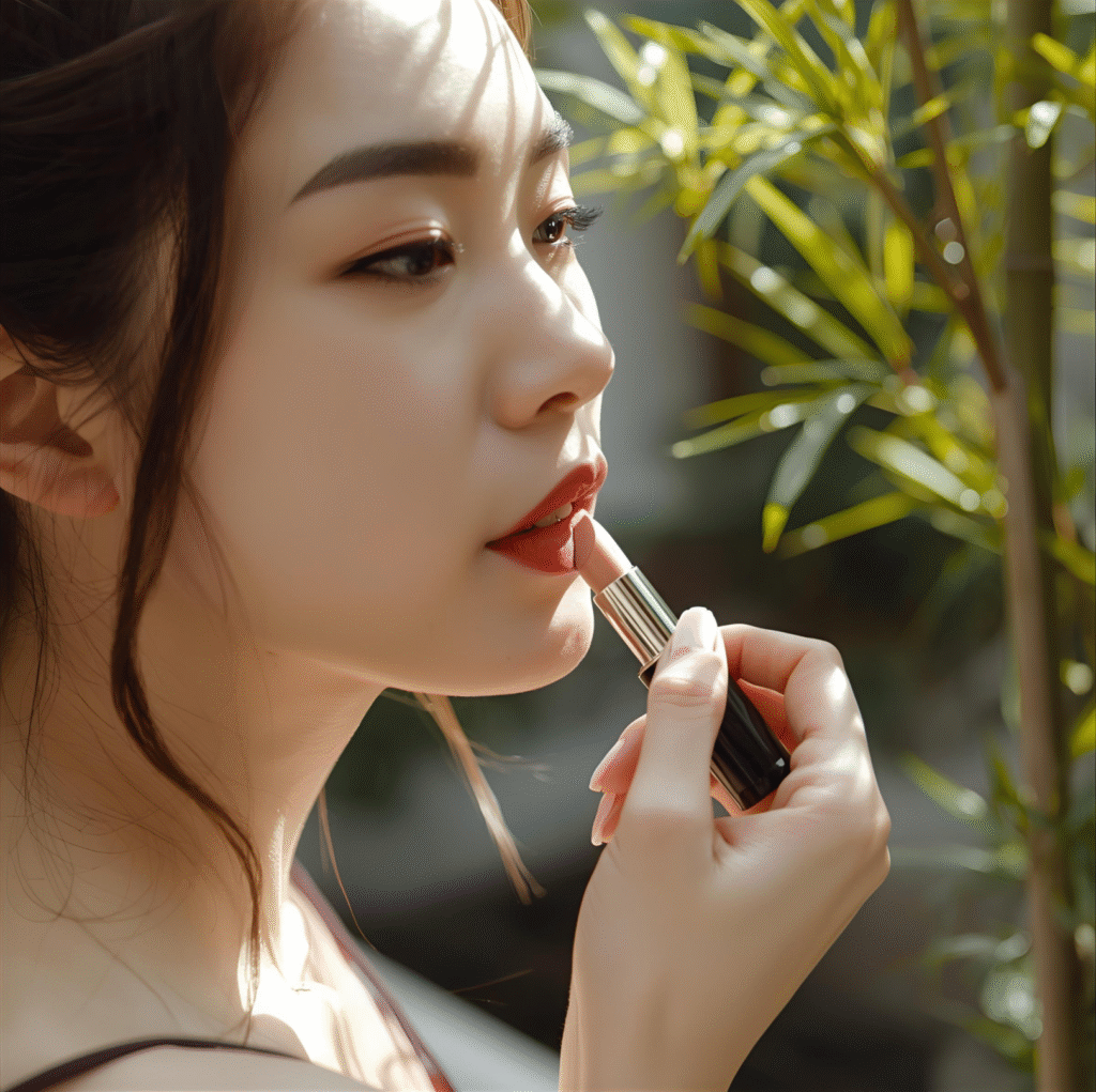 Image of Woman Applying Lipstick