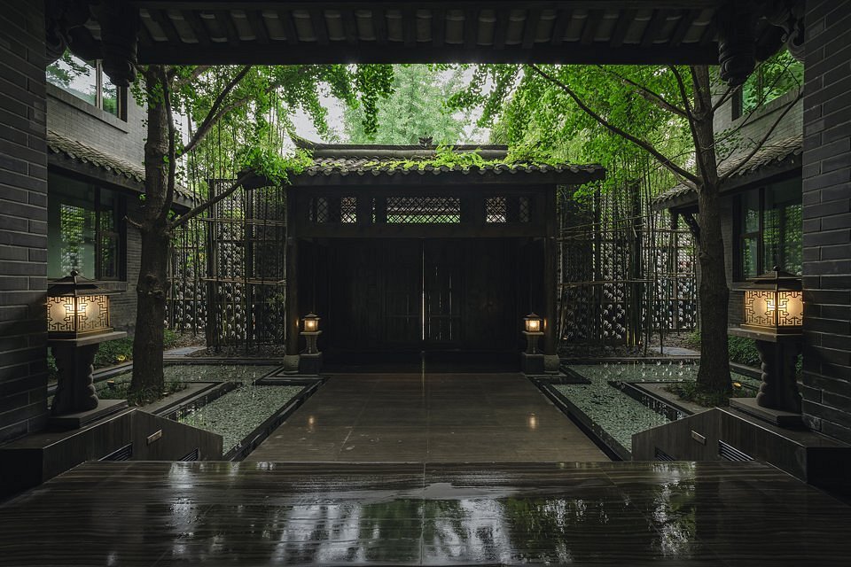 View of Chinese garden in Chengdu hotel