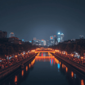 View of Chengdu city at night